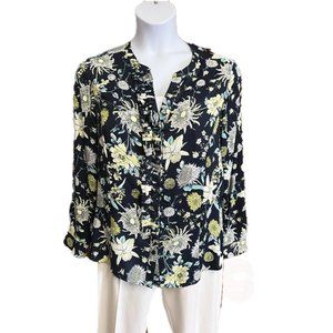 Plus Size Jones New York Navy Blue Button Front Floral Print Top Size 16